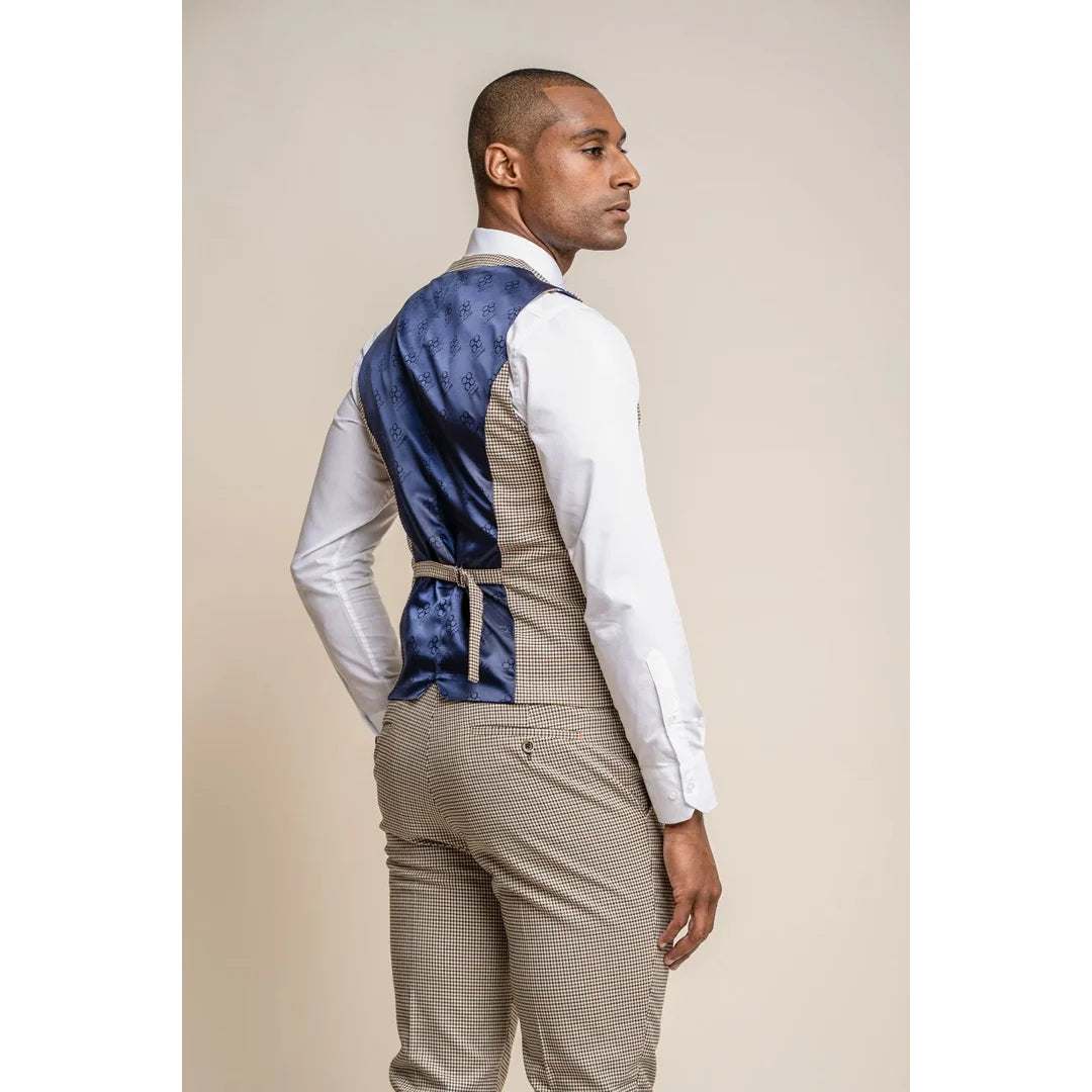 Elwood - Chaleco de hombre color beige con estampado de pata de gallo