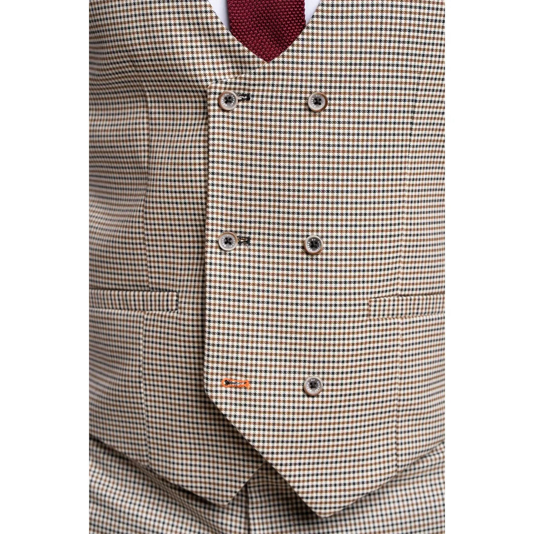 Elwood - Chaleco de hombre color beige con estampado de pata de gallo
