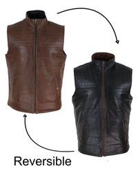 Chaleco reversible de cuero negro y marrón para hombre