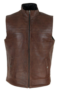 Chaleco reversible de cuero negro y marrón para hombre