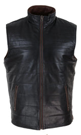 Chaleco reversible de cuero negro y marrón para hombre