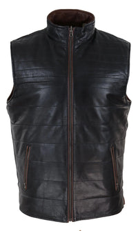 Chaleco reversible de cuero negro y marrón para hombre