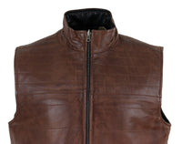 Chaleco reversible de cuero negro y marrón para hombre