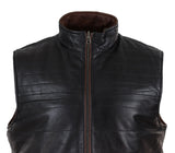 Chaleco reversible de cuero negro y marrón para hombre