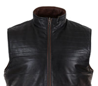 Chaleco reversible de cuero negro y marrón para hombre