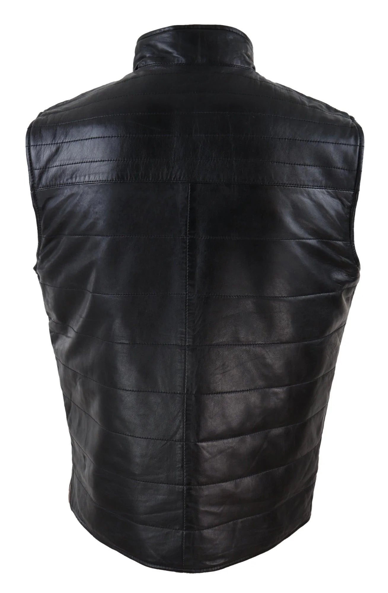 Chaleco reversible de cuero negro y marrón para hombre