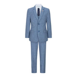 Traje de lana de 3 piezas para niño, azul claro, tweed, estilo vintage de los años 20, chaleco clásico de 4 bolsillos.