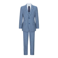 Traje de lana de 3 piezas para niño, azul claro, tweed, estilo vintage de los años 20, chaleco clásico de 4 bolsillos.