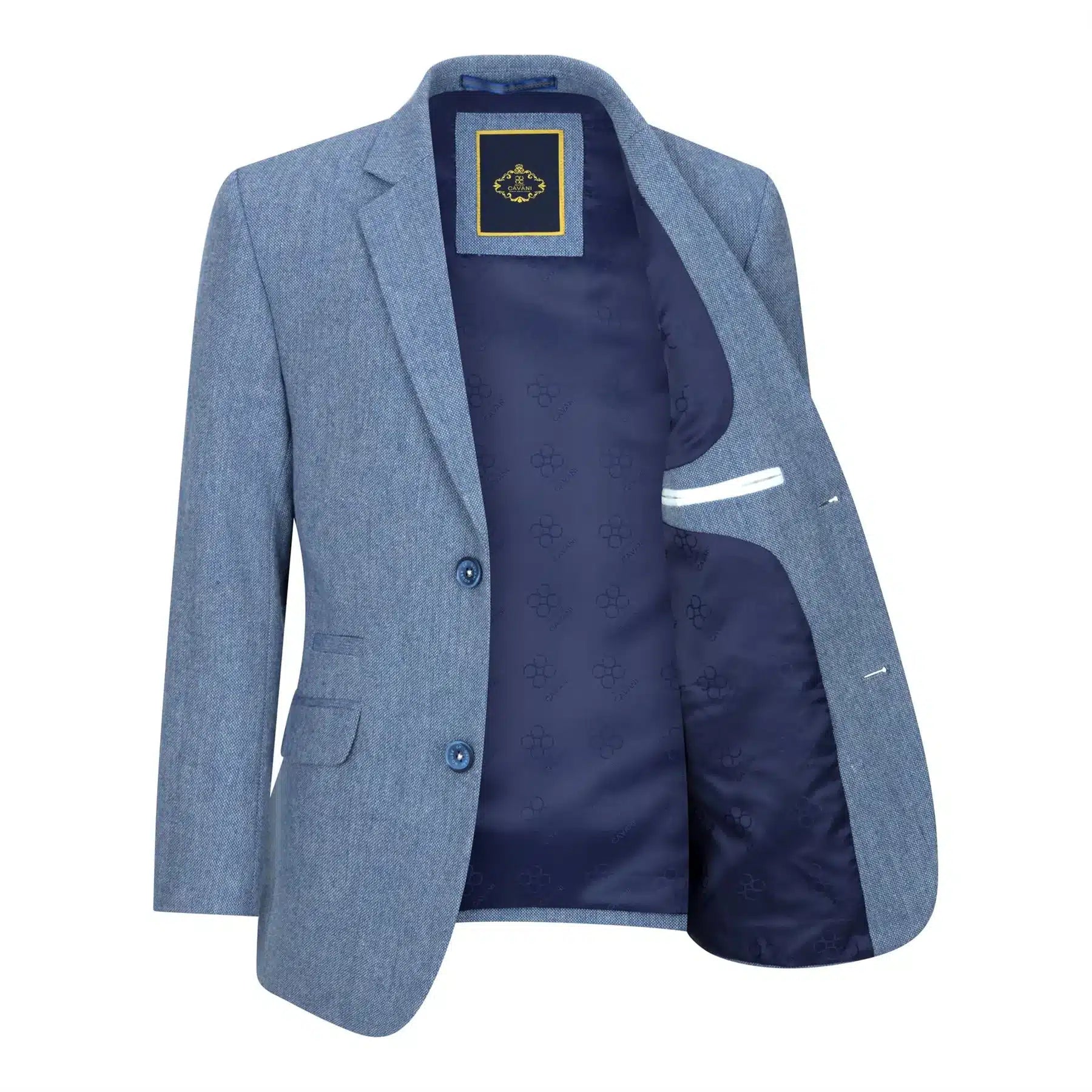 Traje de lana de 3 piezas para niño, azul claro, tweed, estilo vintage de los años 20, chaleco clásico de 4 bolsillos.
