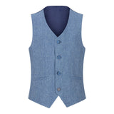 Traje de lana de 3 piezas para niño, azul claro, tweed, estilo vintage de los años 20, chaleco clásico de 4 bolsillos.