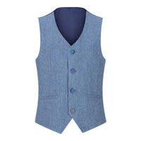 Traje de lana de 3 piezas para niño, azul claro, tweed, estilo vintage de los años 20, chaleco clásico de 4 bolsillos.
