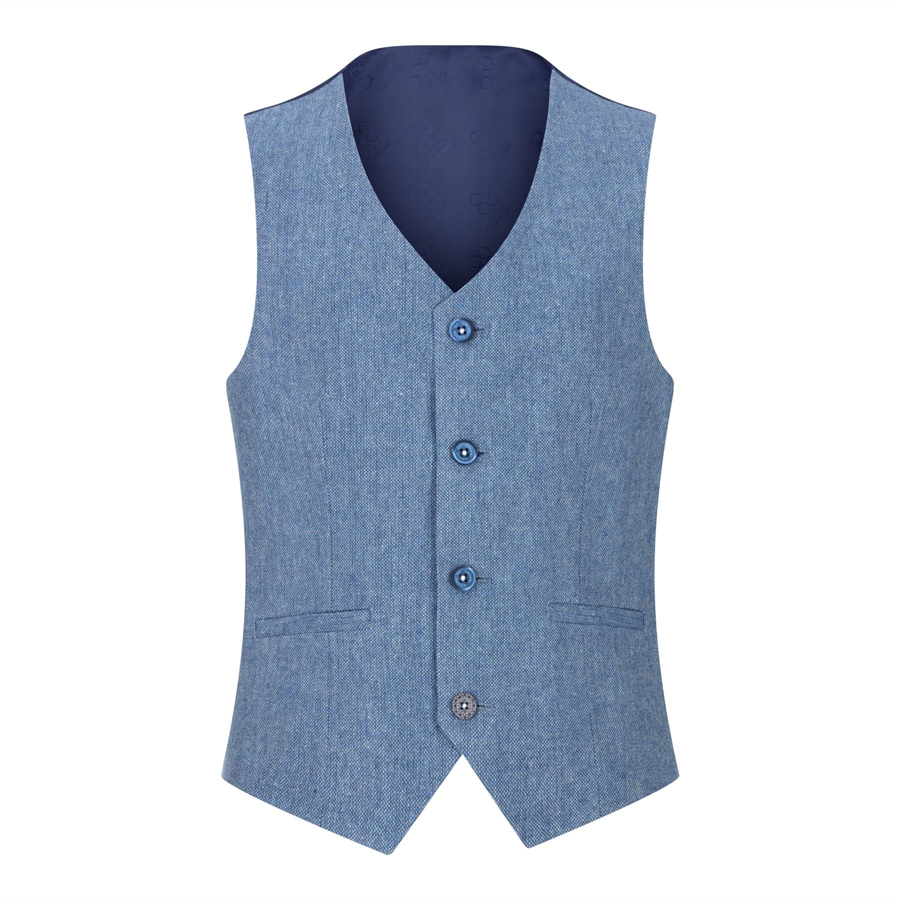 Traje de lana de 3 piezas para niño, azul claro, tweed, estilo vintage de los años 20, chaleco clásico de 4 bolsillos.