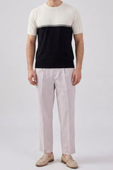 Camiseta de punto con bloques de color blanco y negro para hombre
