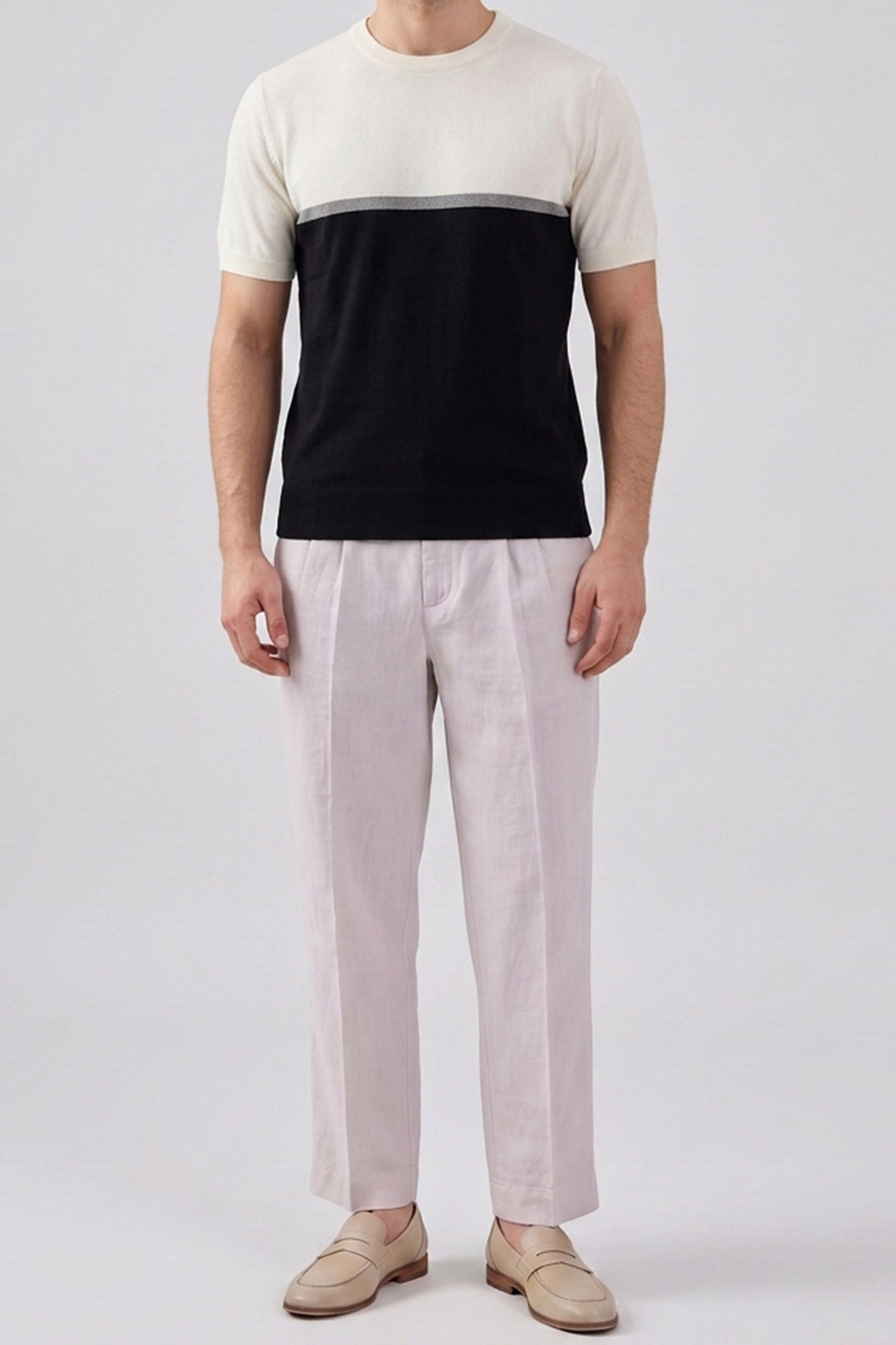 Camiseta de punto con bloques de color blanco y negro para hombre