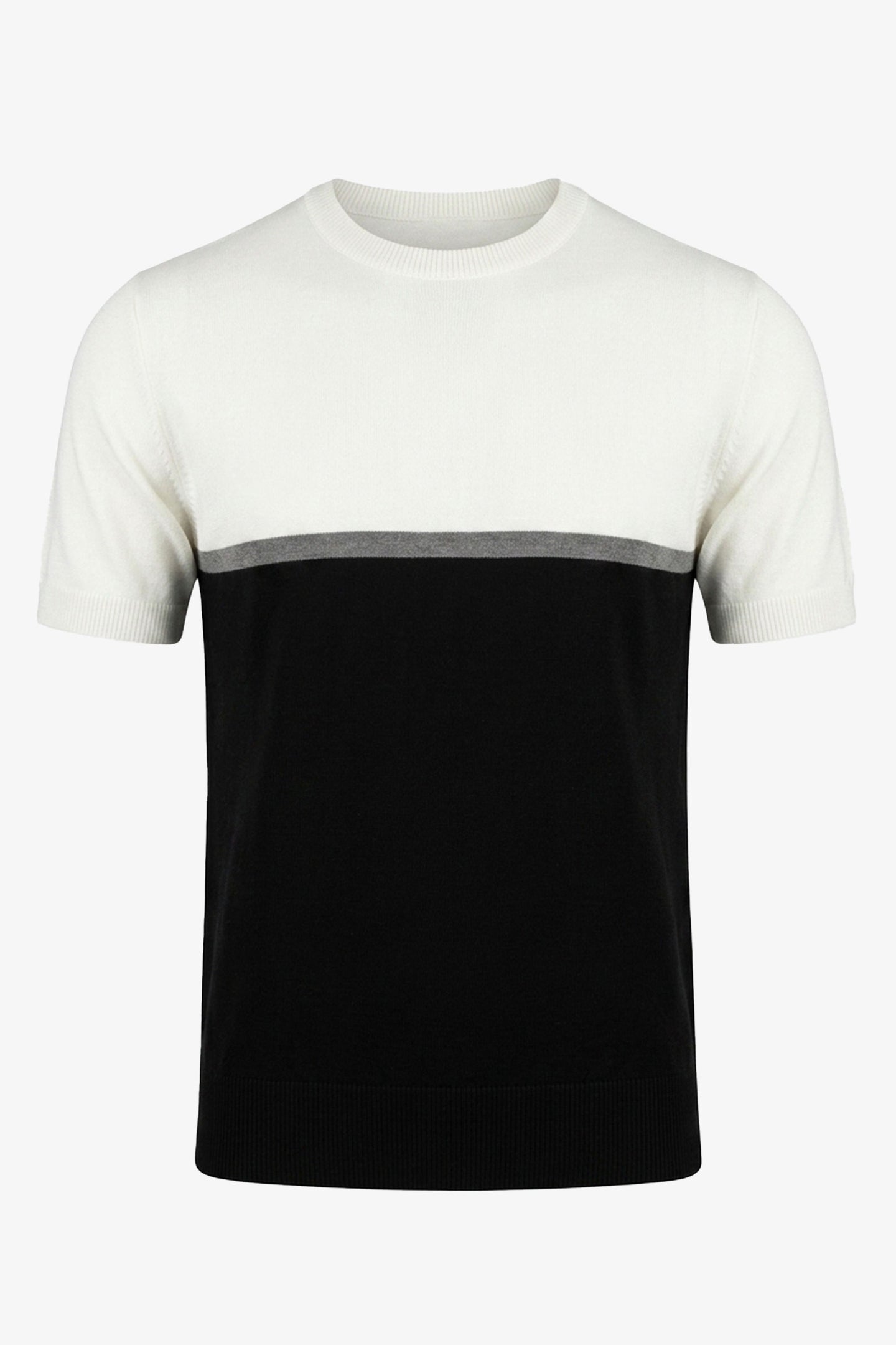 Camiseta de punto con bloques de color blanco y negro para hombre