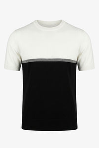 Camiseta de punto con bloques de color blanco y negro para hombre