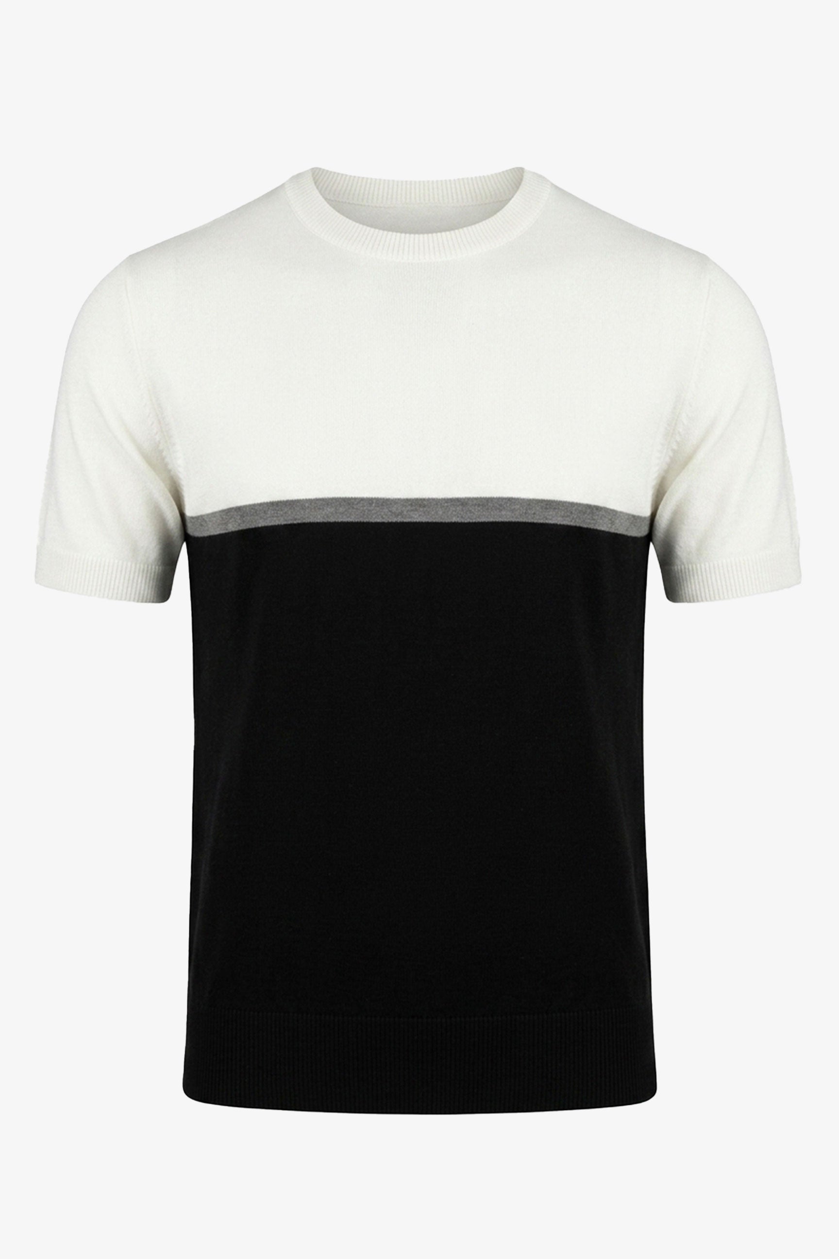 Camiseta de punto con bloques de color blanco y negro para hombre