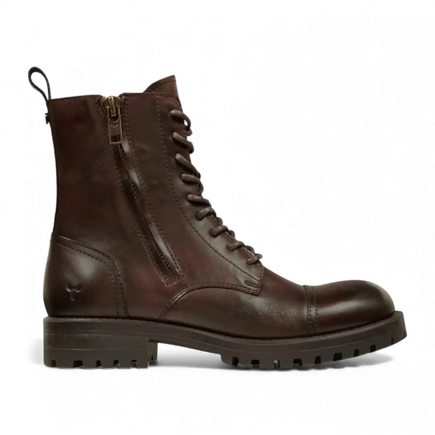 Willem - Botas militares de cuero marrón rojizo para hombre