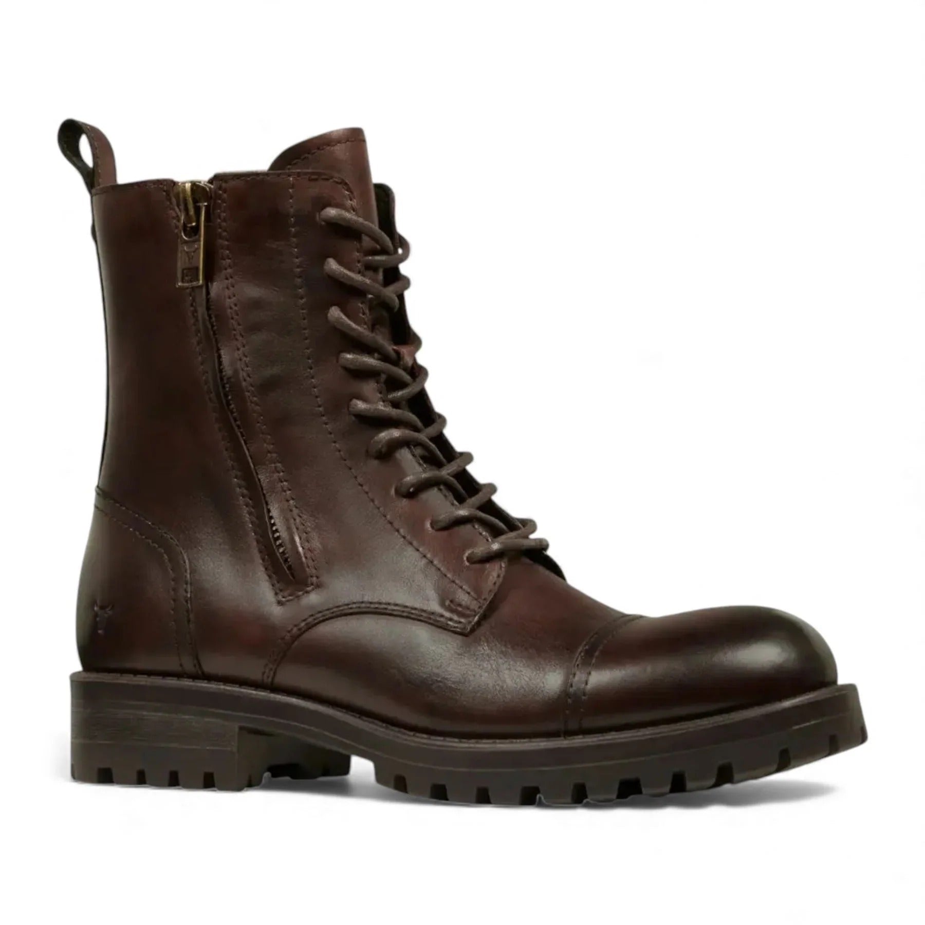 Willem - Botas militares de cuero marrón rojizo para hombre
