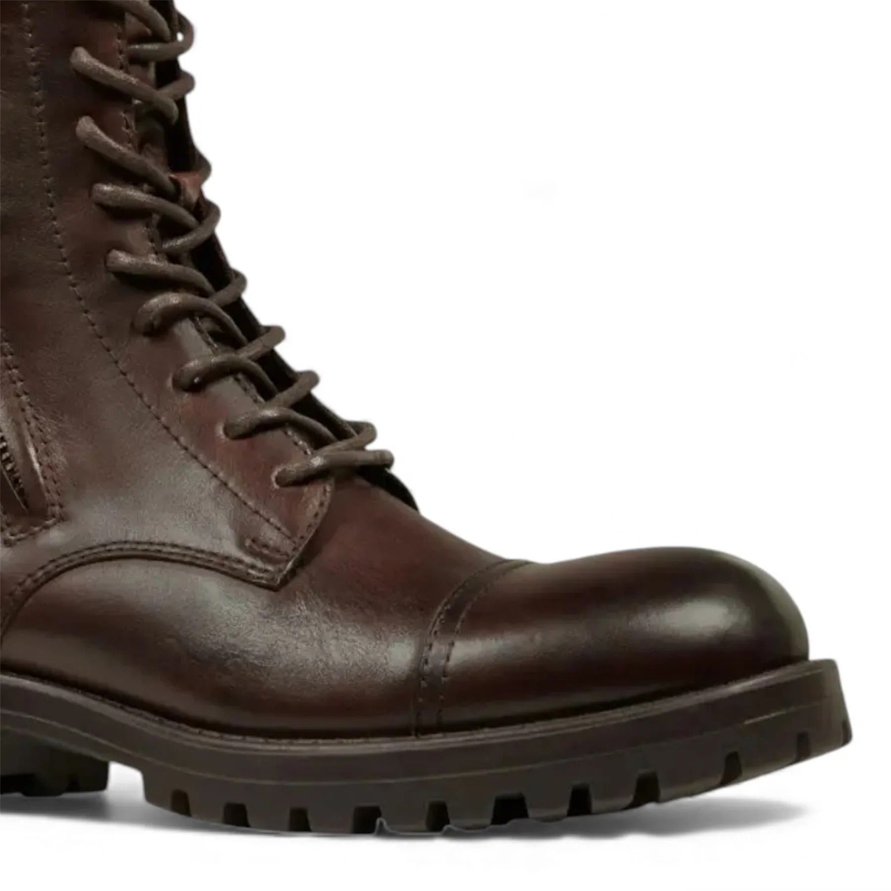 Willem - Botas militares de cuero marrón rojizo para hombre