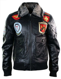 Chaqueta de aviador de la Fuerza Aérea de EE. UU. de cuero auténtico para hombre, estilo bomber, color negro, con cuello de piel.