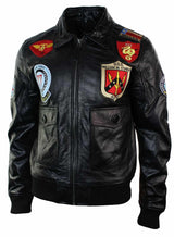 Chaqueta de aviador de la Fuerza Aérea de EE. UU. de cuero auténtico para hombre, estilo bomber, color negro, con cuello de piel.
