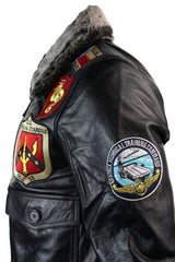 Chaqueta de aviador de la Fuerza Aérea de EE. UU. de cuero auténtico para hombre, estilo bomber, color negro, con cuello de piel.