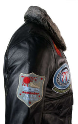 Chaqueta de aviador de la Fuerza Aérea de EE. UU. de cuero auténtico para hombre, estilo bomber, color negro, con cuello de piel.