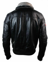 Chaqueta de aviador de la Fuerza Aérea de EE. UU. de cuero auténtico para hombre, estilo bomber, color negro, con cuello de piel.