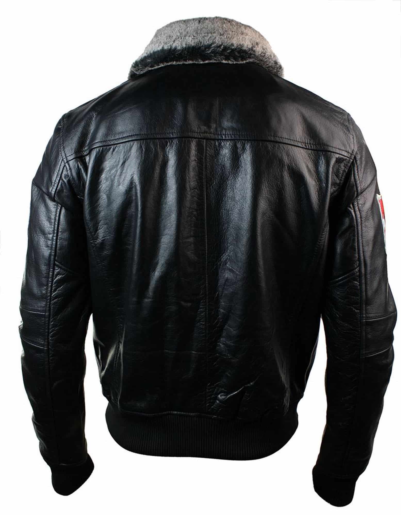 Chaqueta de aviador de la Fuerza Aérea de EE. UU. de cuero auténtico para hombre, estilo bomber, color negro, con cuello de piel.