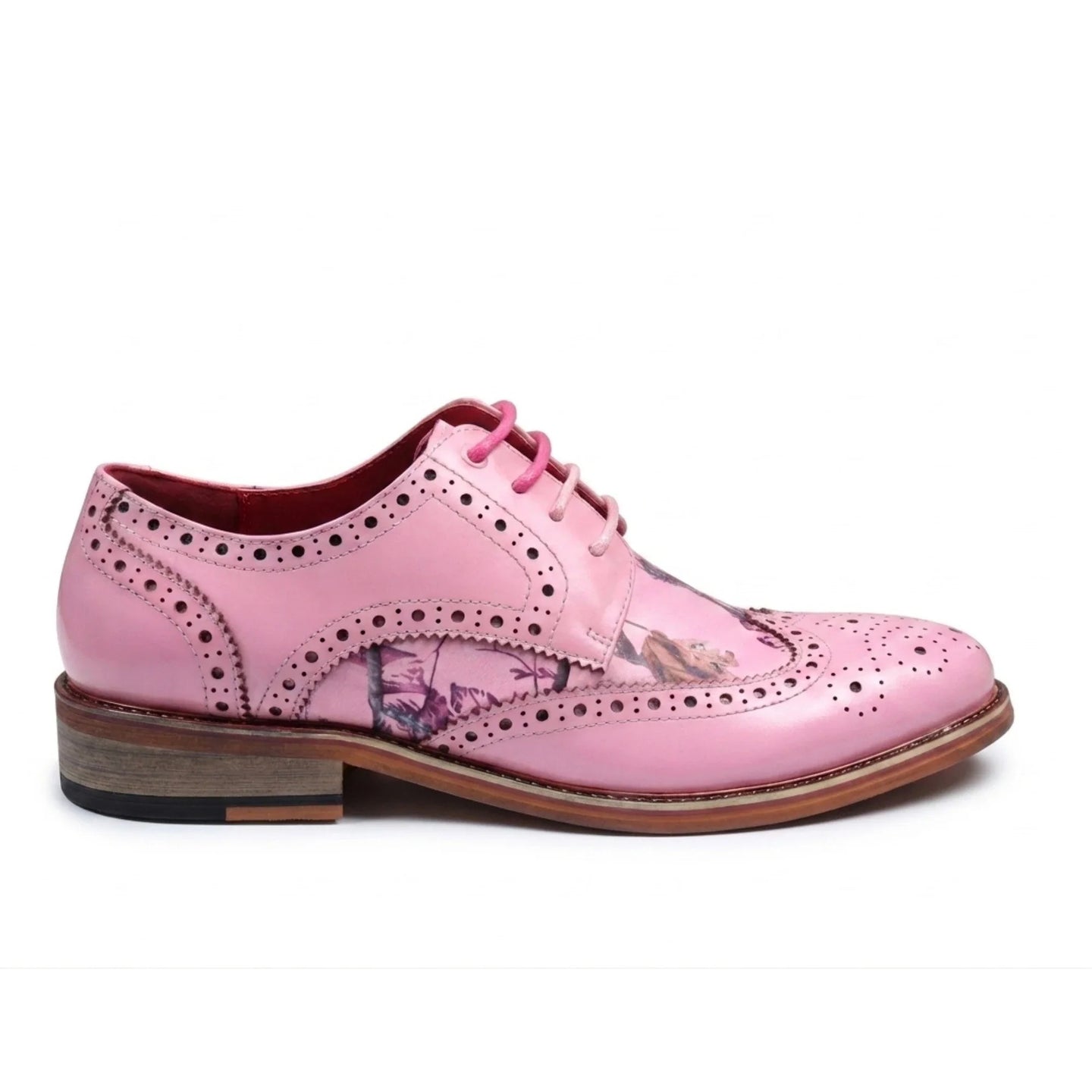 Wolf - Zapatos de vestir brogue con puntera de ala y estampado floral rosa para hombre