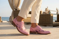 Wolf - Zapatos de vestir brogue con puntera de ala y estampado floral rosa para hombre