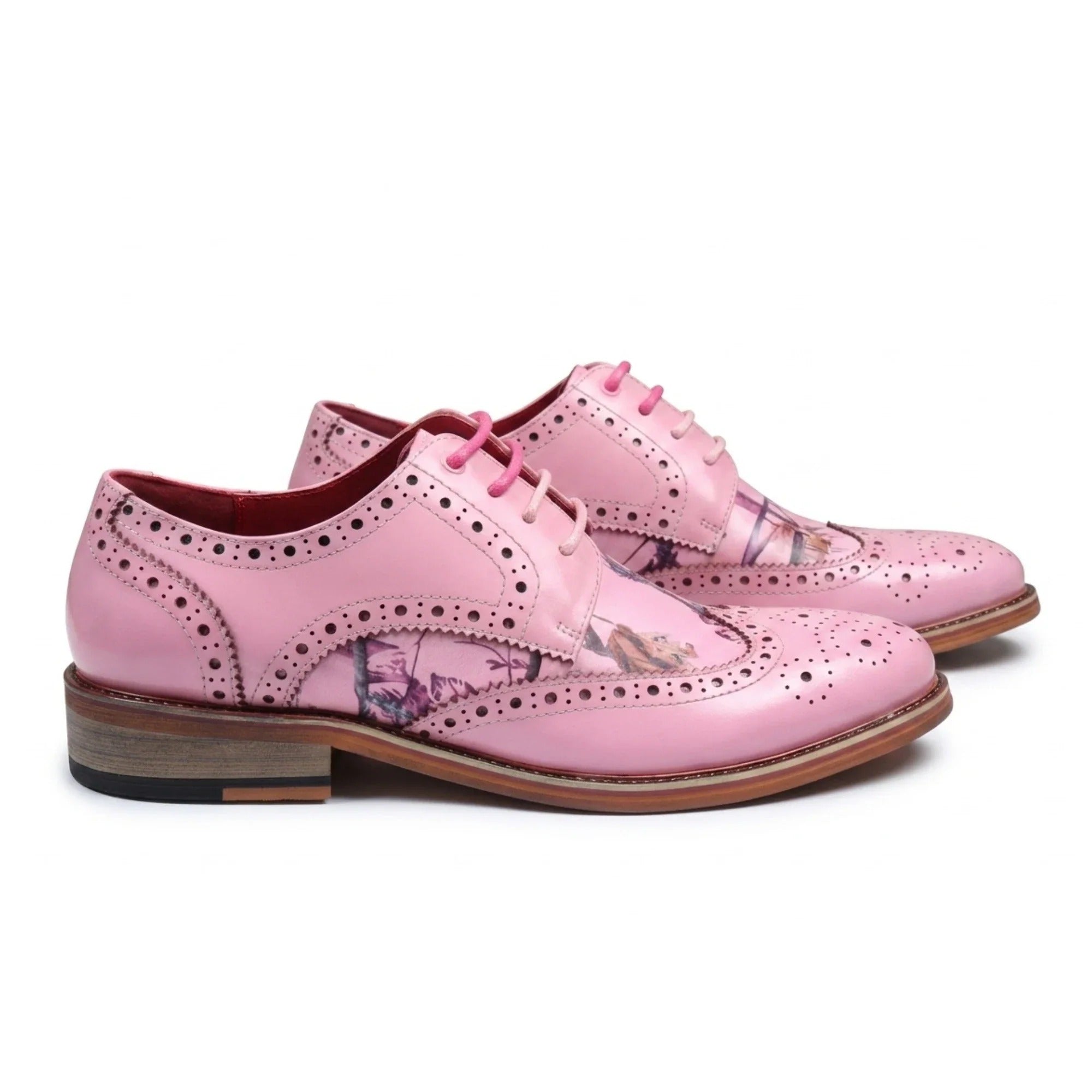 Wolf - Zapatos de vestir brogue con puntera de ala y estampado floral rosa para hombre