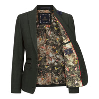 Blazer de tweed verde a cuadros para mujer, chaqueta clásica de caza de lana, estilo vintage de los años 20. Retro.