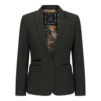 Blazer de tweed verde a cuadros para mujer, chaqueta clásica de caza de lana, estilo vintage de los años 20. Retro.