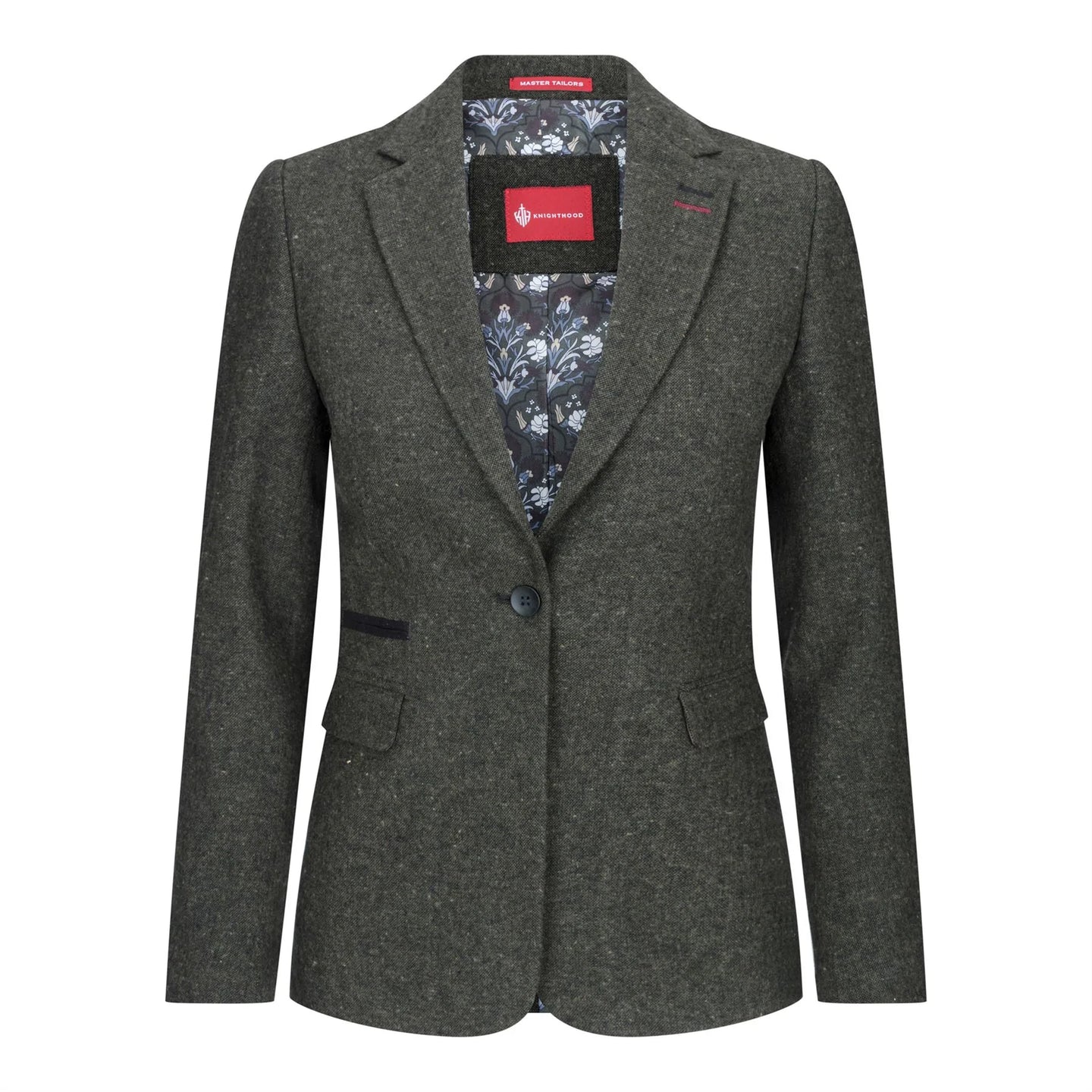 Traje de chaqueta para mujer de lana tweed con coderas, estilo vintage clásico de los años 20, color verde.