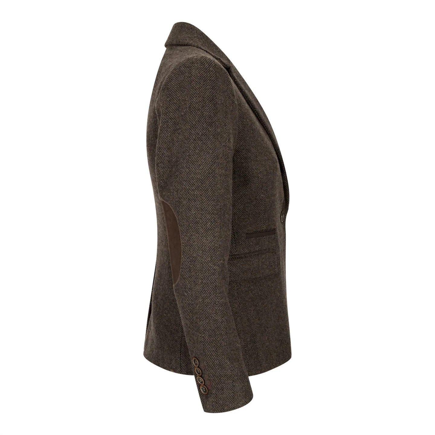Blazer de mujer de tweed con diseño de espiga, color marrón, estilo vintage de los años 20, corte clásico y elegante.