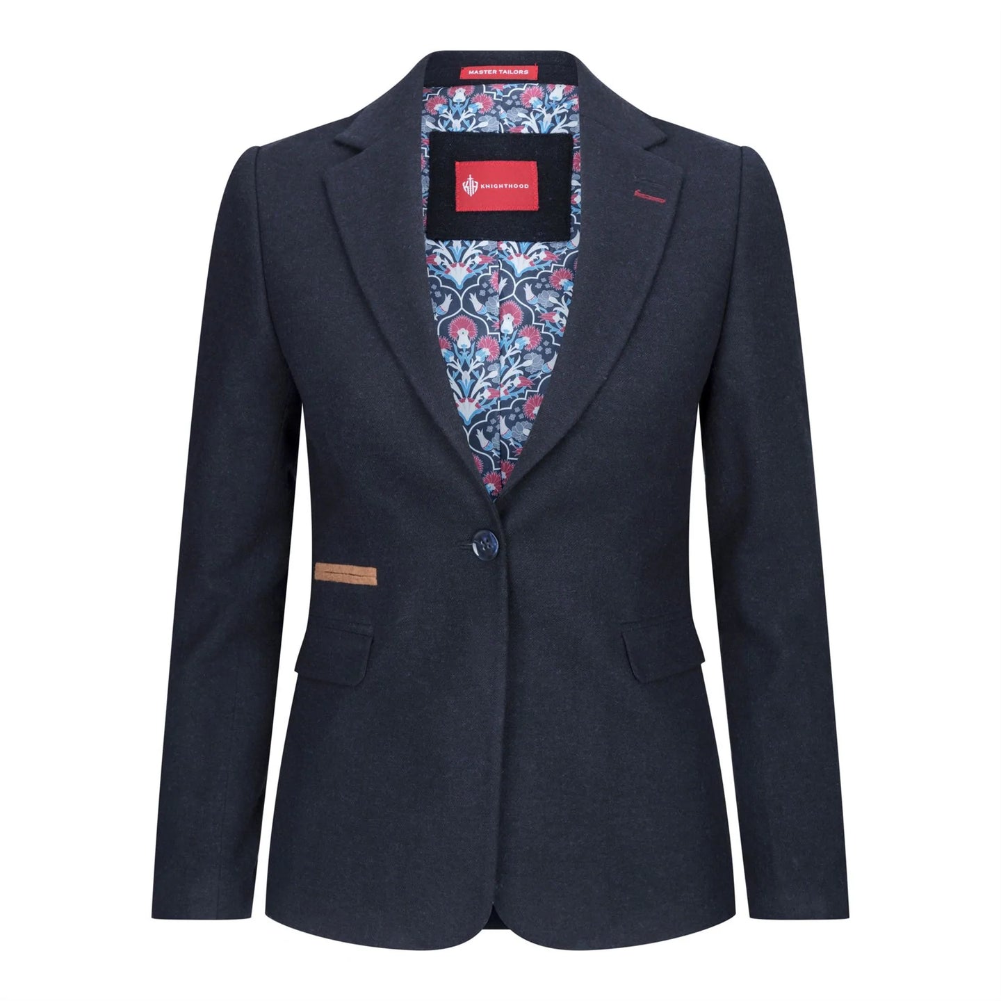 Traje de chaqueta para mujer de lana tweed con coderas, estilo vintage clásico de los años 20, color azul.