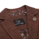 WS-12 - Blazer de traje de tweed para mujer, lana con estampado de espiga, color marrón óxido.