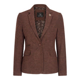 WS-12 - Blazer de traje de tweed para mujer, lana con estampado de espiga, color marrón óxido.
