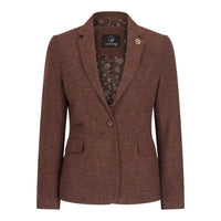 WS-12 - Blazer de traje de tweed para mujer, lana con estampado de espiga, color marrón óxido.