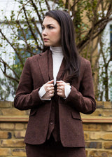 WS-12 - Blazer de traje de tweed para mujer, lana con estampado de espiga, color marrón óxido.