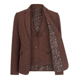 WS-12 - Blazer de traje de tweed para mujer, lana con estampado de espiga, color marrón óxido.