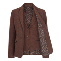 WS-12 - Blazer de traje de tweed para mujer, lana con estampado de espiga, color marrón óxido.