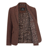 WS-12 - Blazer de traje de tweed para mujer, lana con estampado de espiga, color marrón óxido.