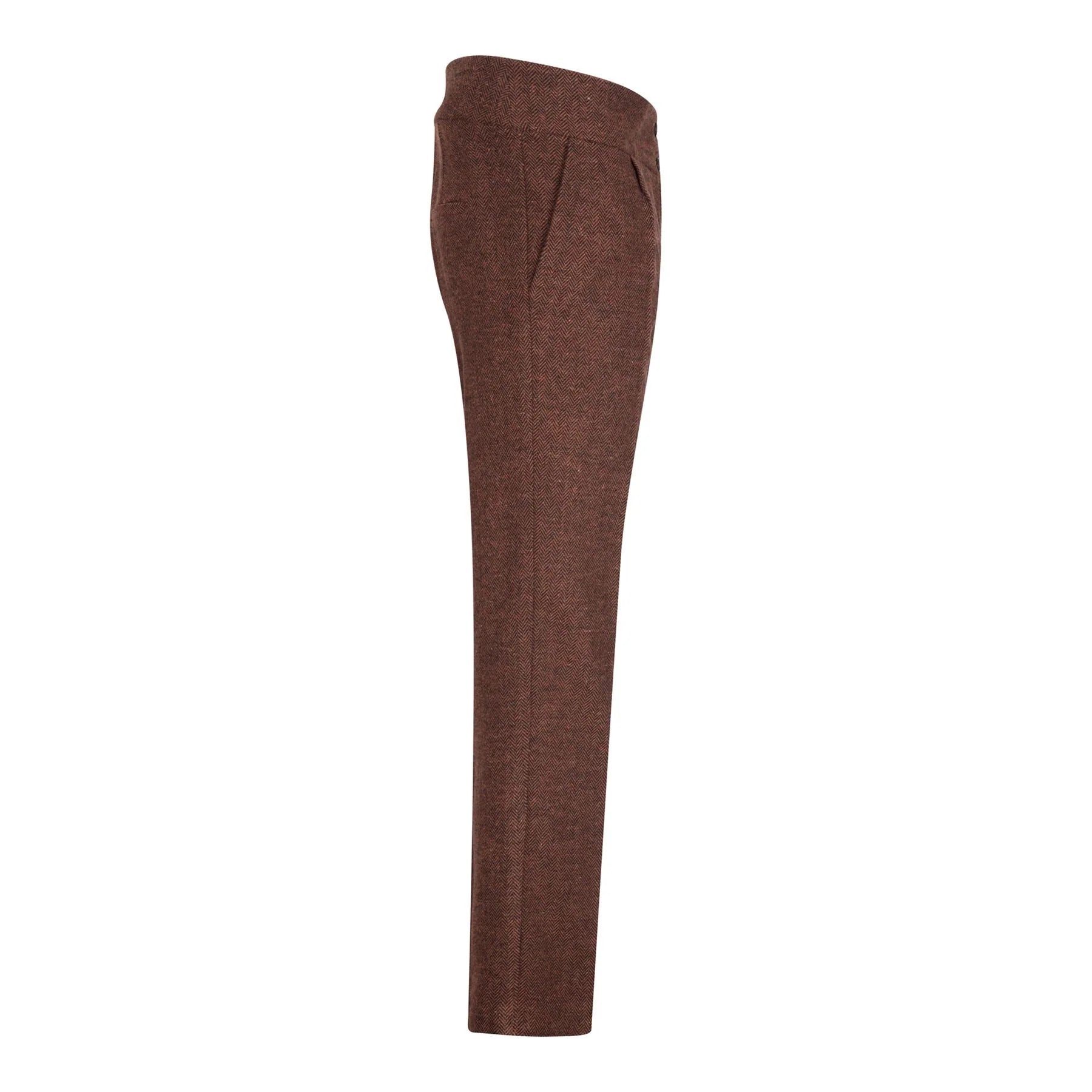 WS-12 - Pantalones de traje de tweed para mujer, lana con estampado de espiga, color marrón óxido