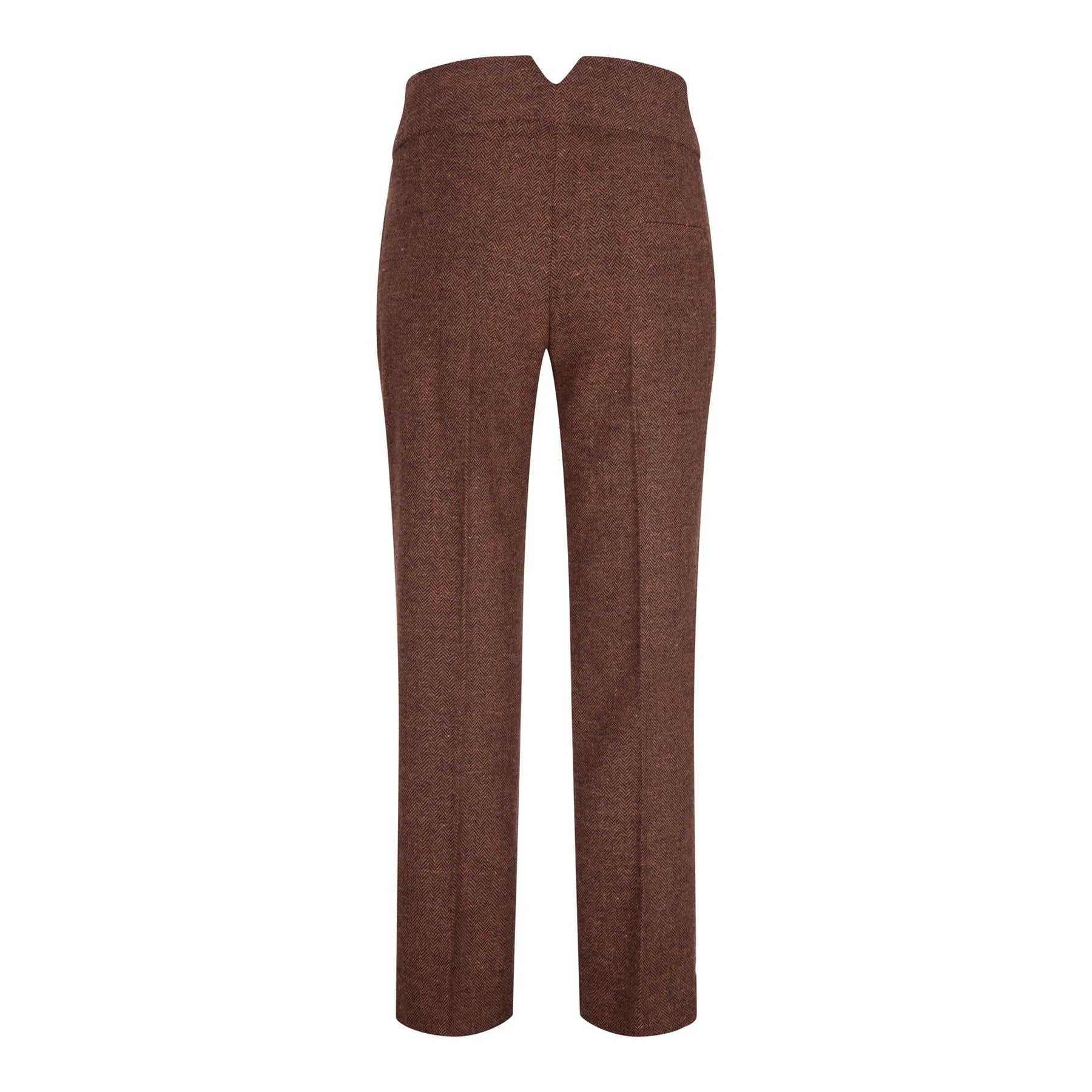 WS-12 - Pantalones de traje de tweed para mujer, lana con estampado de espiga, color marrón óxido