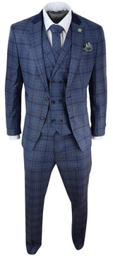Traje de hombre a cuadros azules de corte entallado