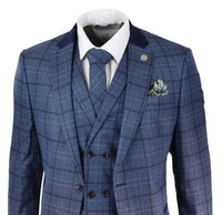 Traje de hombre a cuadros azules de corte entallado