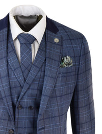 Traje de hombre a cuadros azules de corte entallado